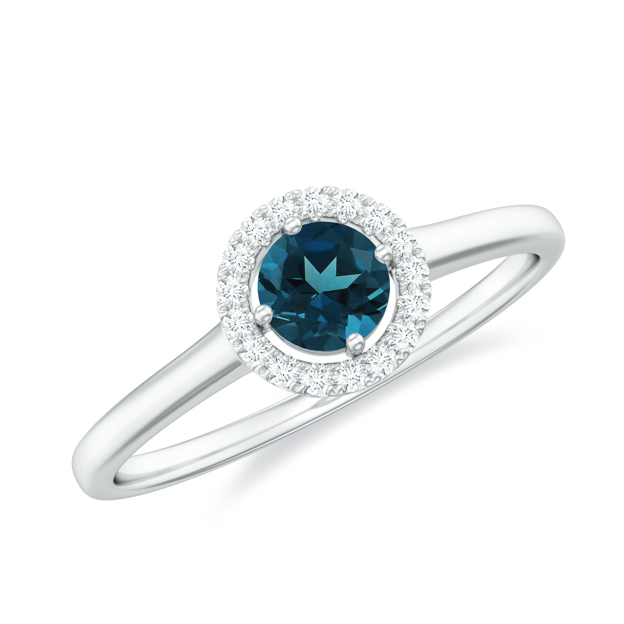 London Blue Topaz Halo Engagement Ring with Diamond London Blue Topaz - ( AAA ) - Quality - Rosec Jewels