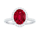 Certified Lab Grown Ruby Oval Engagement Ring With Moissanite Halo Lab Created Ruby - ( AAAA ) - Quality - Rosec Jewels