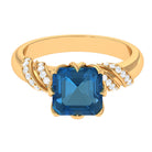 Asscher Cut London Blue Topaz Designer Engagement Ring with Diamond London Blue Topaz - ( AAA ) - Quality - Rosec Jewels