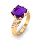 Asscher Cut Amethyst Designer Engagement Ring with Diamond Amethyst - ( AAA ) - Quality - Rosec Jewels