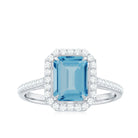 Swiss Blue Topaz Engagement Ring with Diamond Halo Swiss Blue Topaz - ( AAA ) - Quality - Rosec Jewels