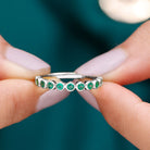 Round Shape Emerald Half Eternity Ring in Bezel Setting Emerald - ( AAA ) - Quality - Rosec Jewels