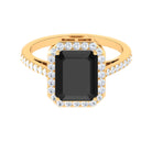 Emerald Cut Lab Created Black Diamond Halo Engagement Ring Lab Created Black Diamond - ( AAAA ) - Quality - Rosec Jewels