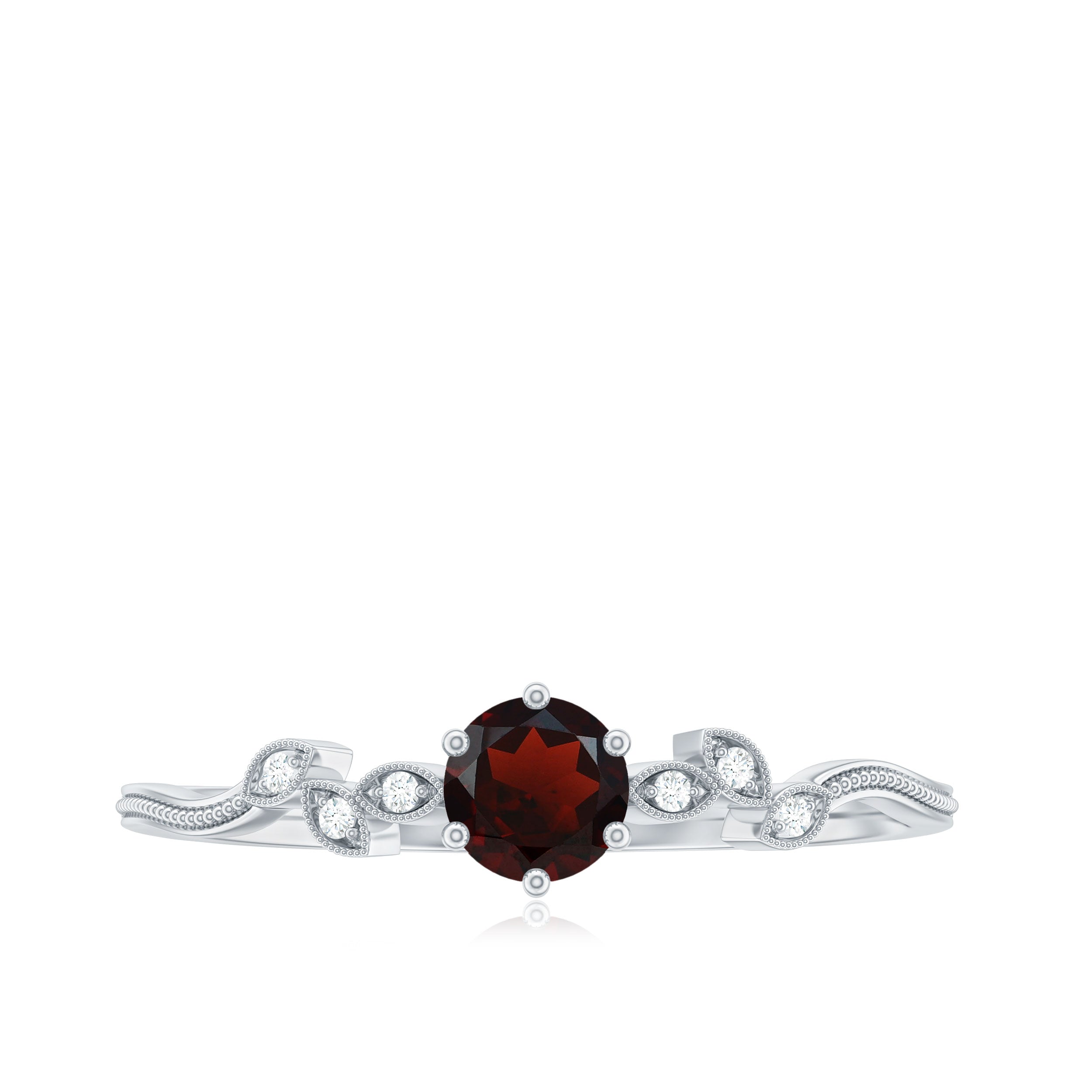 Garnet and Diamond Minimal Leaf Branch Ring Garnet - ( AAA ) - Quality - Rosec Jewels