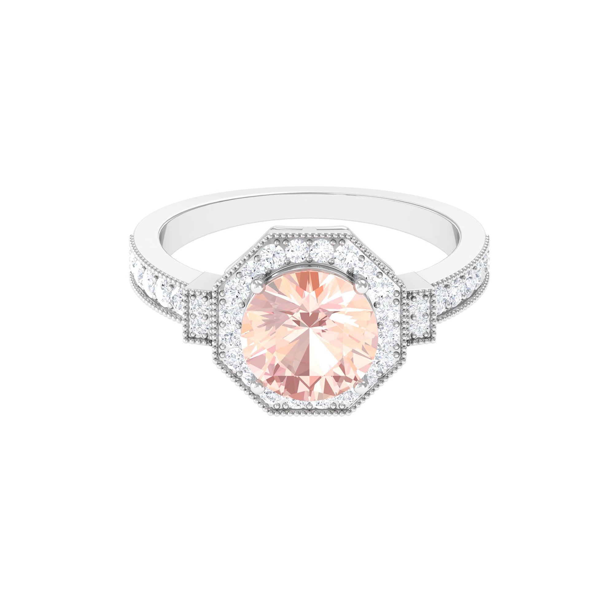 3 CT Vintage Style Morganite and Moissanite Engagement Ring in Gold Morganite - ( AAA ) - Quality - Rosec Jewels