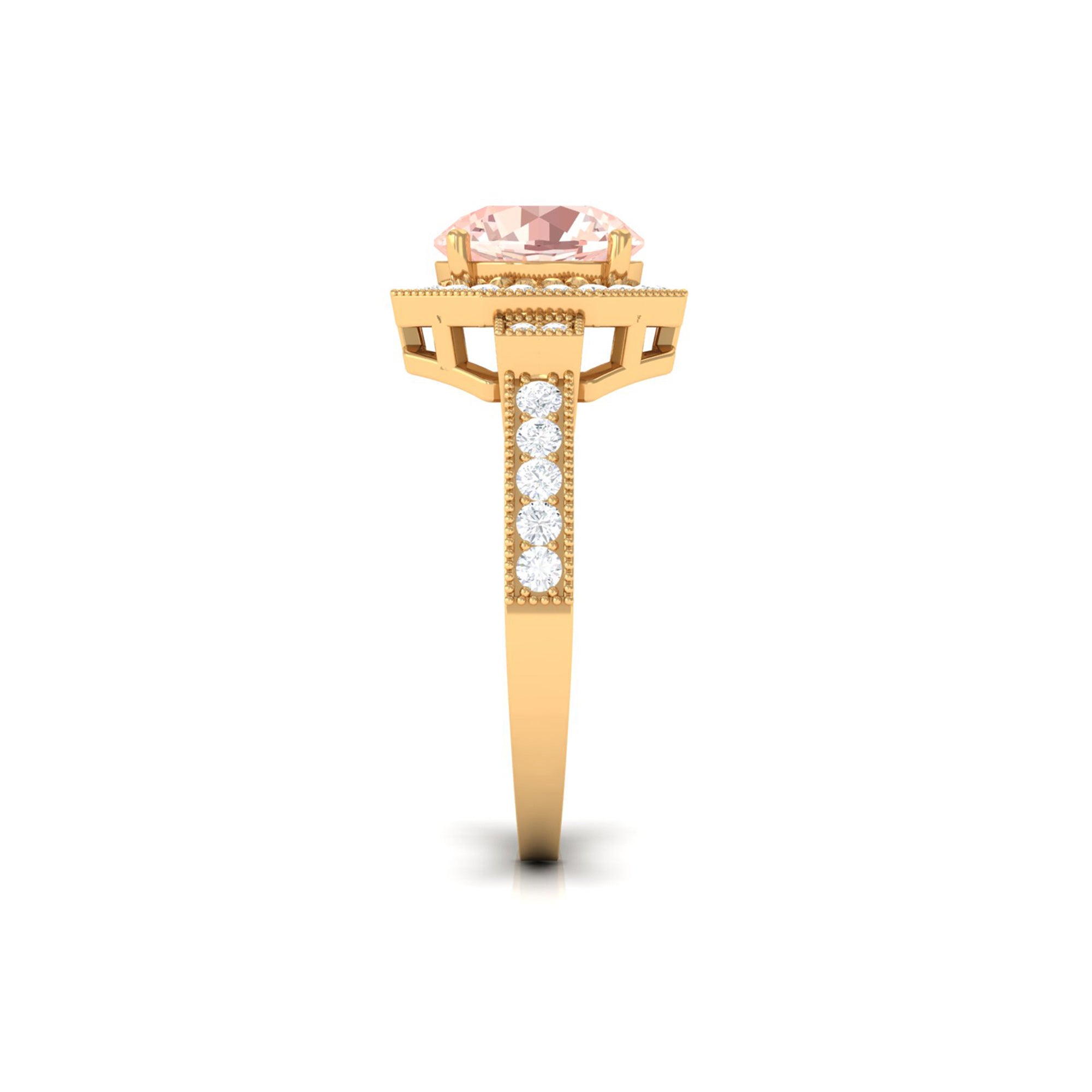 3 CT Vintage Style Morganite and Moissanite Engagement Ring in Gold Morganite - ( AAA ) - Quality - Rosec Jewels