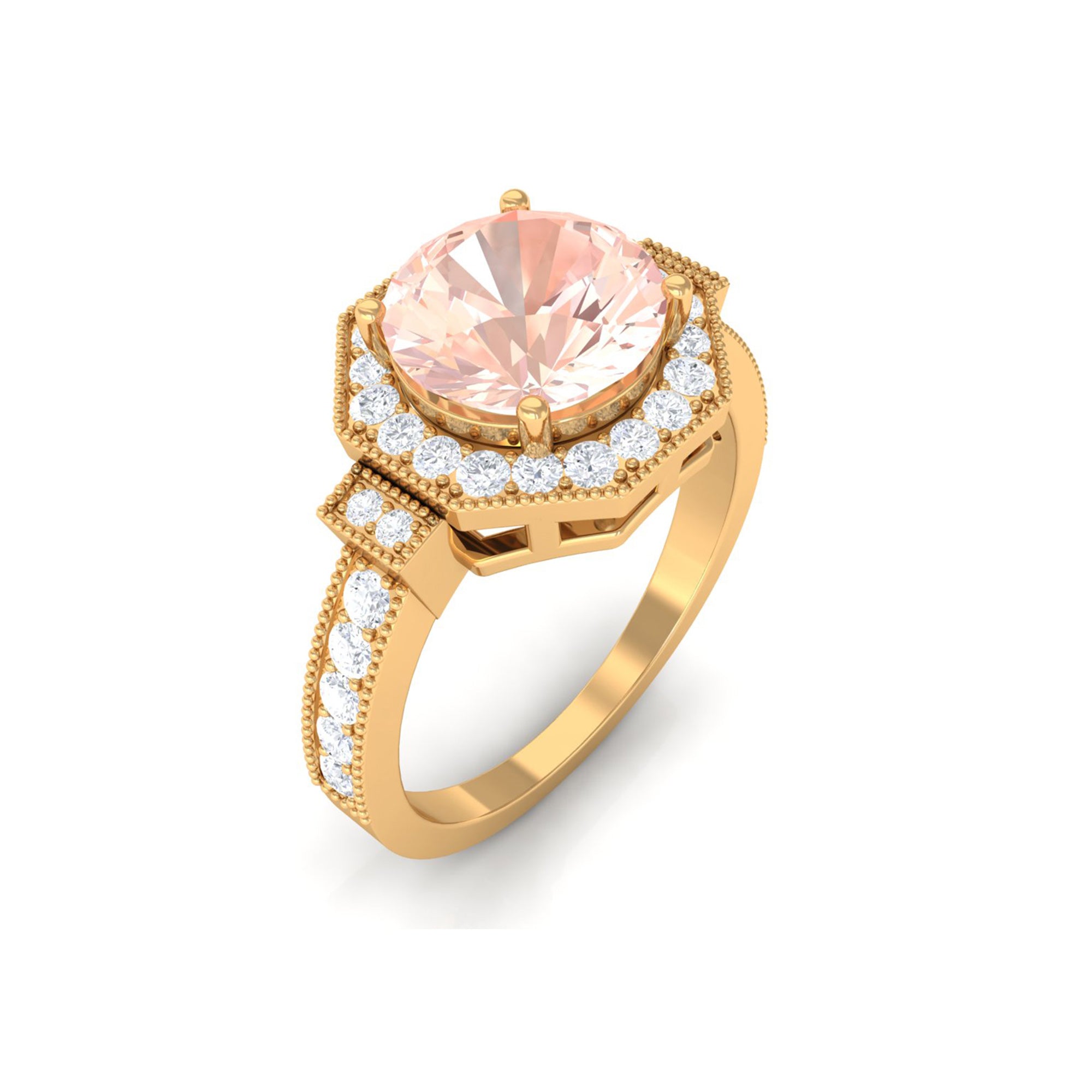 3 CT Vintage Style Morganite and Moissanite Engagement Ring in Gold Morganite - ( AAA ) - Quality - Rosec Jewels