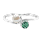 Green Sapphire and Freshwater Pearl 2 Stone Ring in Gold Freshwater Pearl - ( AAA ) - Quality - Rosec Jewels