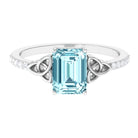 Octagon Cut Solitaire Aquamarine Celtic Engagement Ring with Diamond Aquamarine - ( AAA ) - Quality - Rosec Jewels