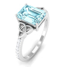 Octagon Cut Solitaire Aquamarine Celtic Engagement Ring with Diamond Aquamarine - ( AAA ) - Quality - Rosec Jewels