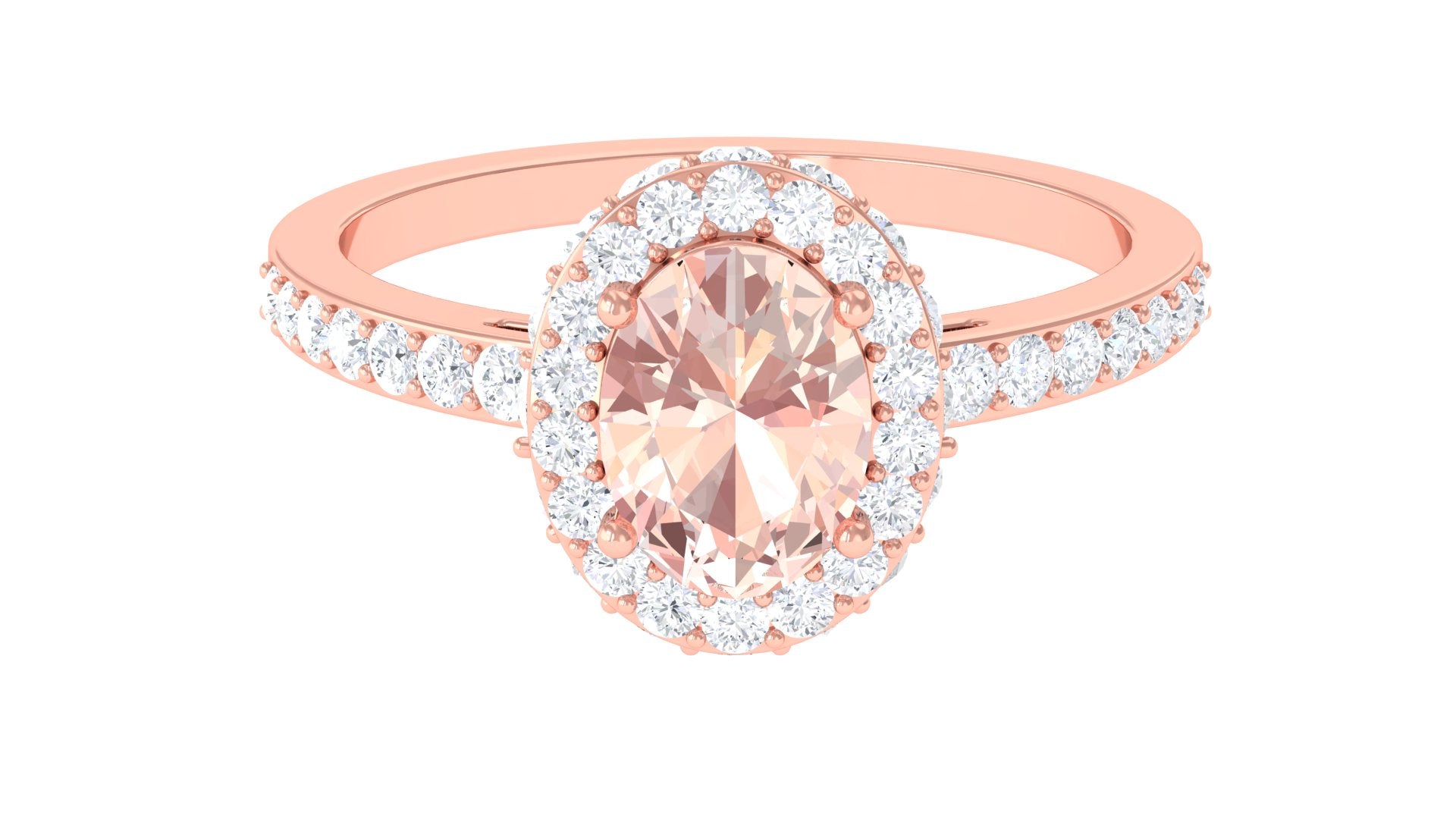 Oval Morganite Halo Engagement Ring with Diamond Morganite - ( AAA ) - Quality - Rosec Jewels