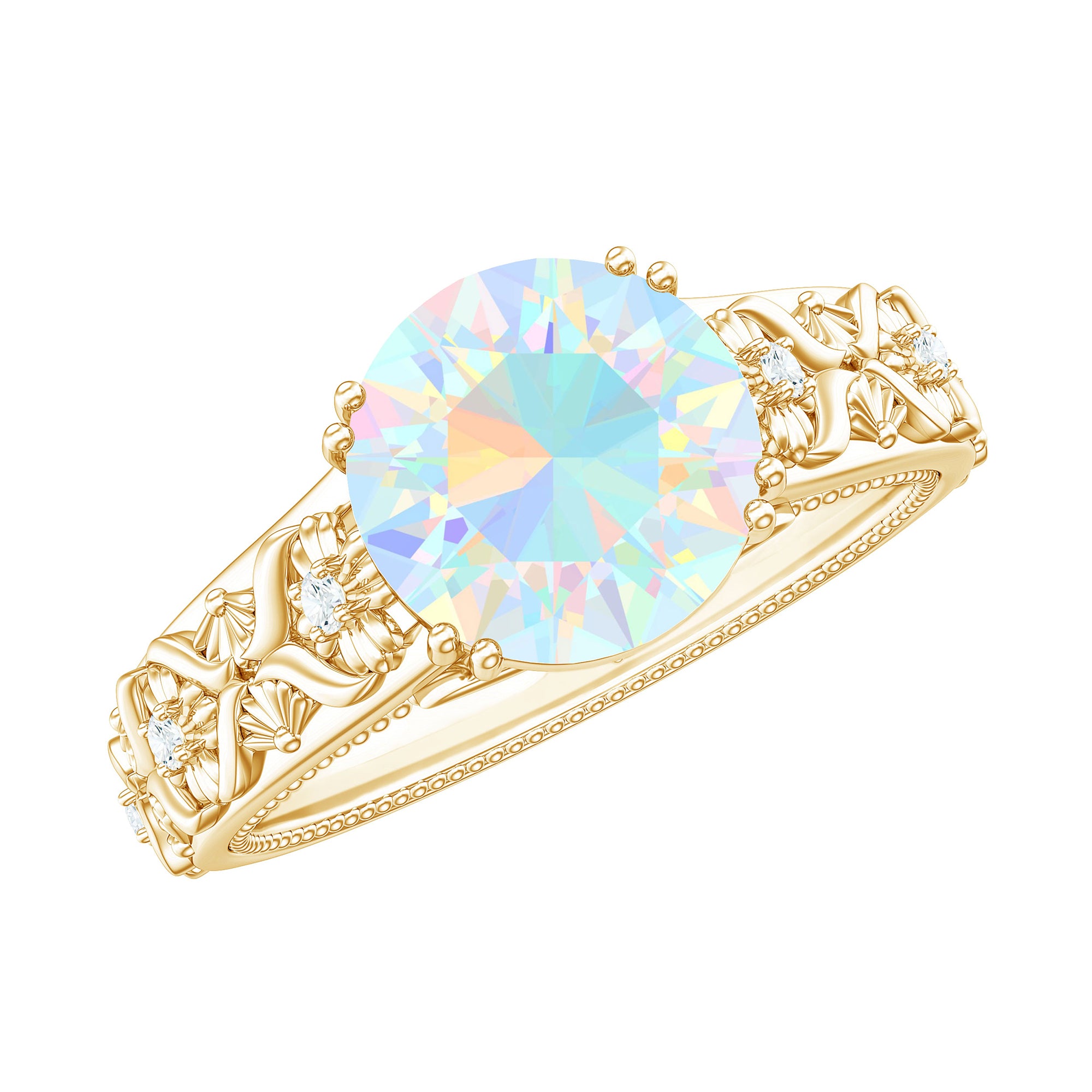 2 CT Ethiopian Opal Flower Solitaire Ring with Diamond Ethiopian Opal - ( AAA ) - Quality - Rosec Jewels