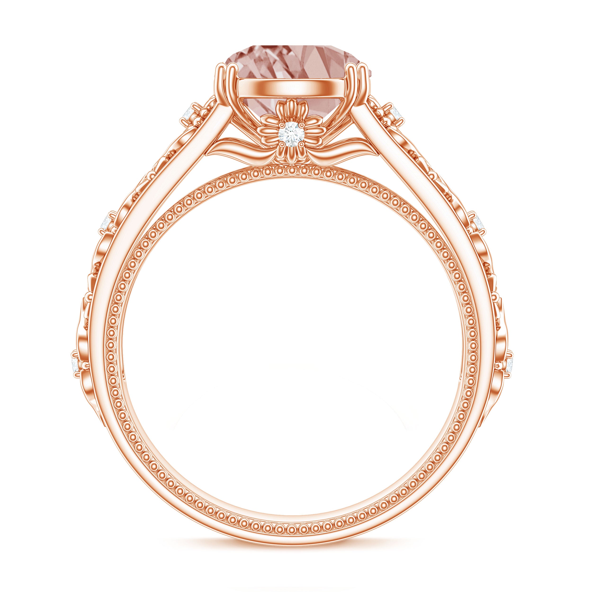 2 CT Morganite Floral Inspired Engagement Ring with Diamond Morganite - ( AAA ) - Quality - Rosec Jewels