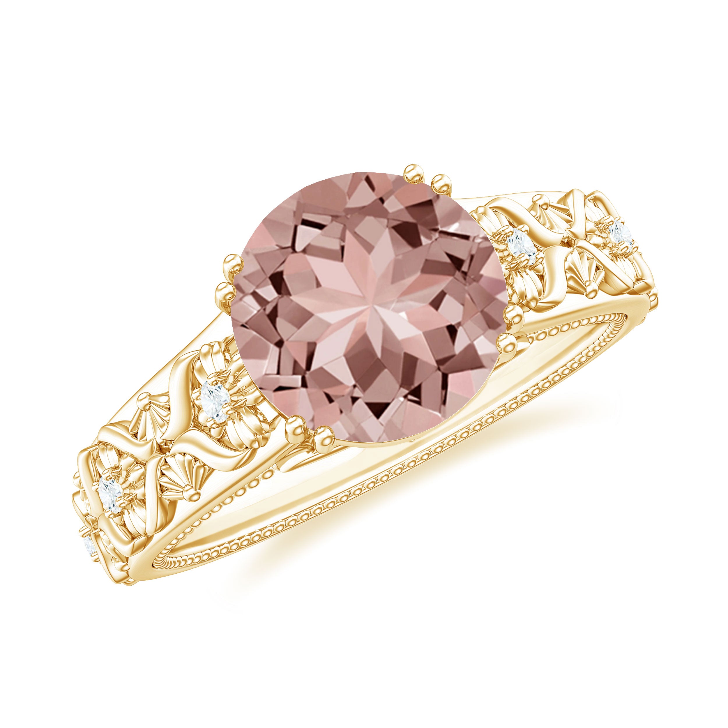 2 CT Morganite Floral Inspired Engagement Ring with Diamond Morganite - ( AAA ) - Quality - Rosec Jewels