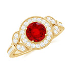 2 CT Vintage Inspired Created Ruby Engagement Ring with Diamond Lab Created Ruby - ( AAAA ) - Quality - Rosec Jewels