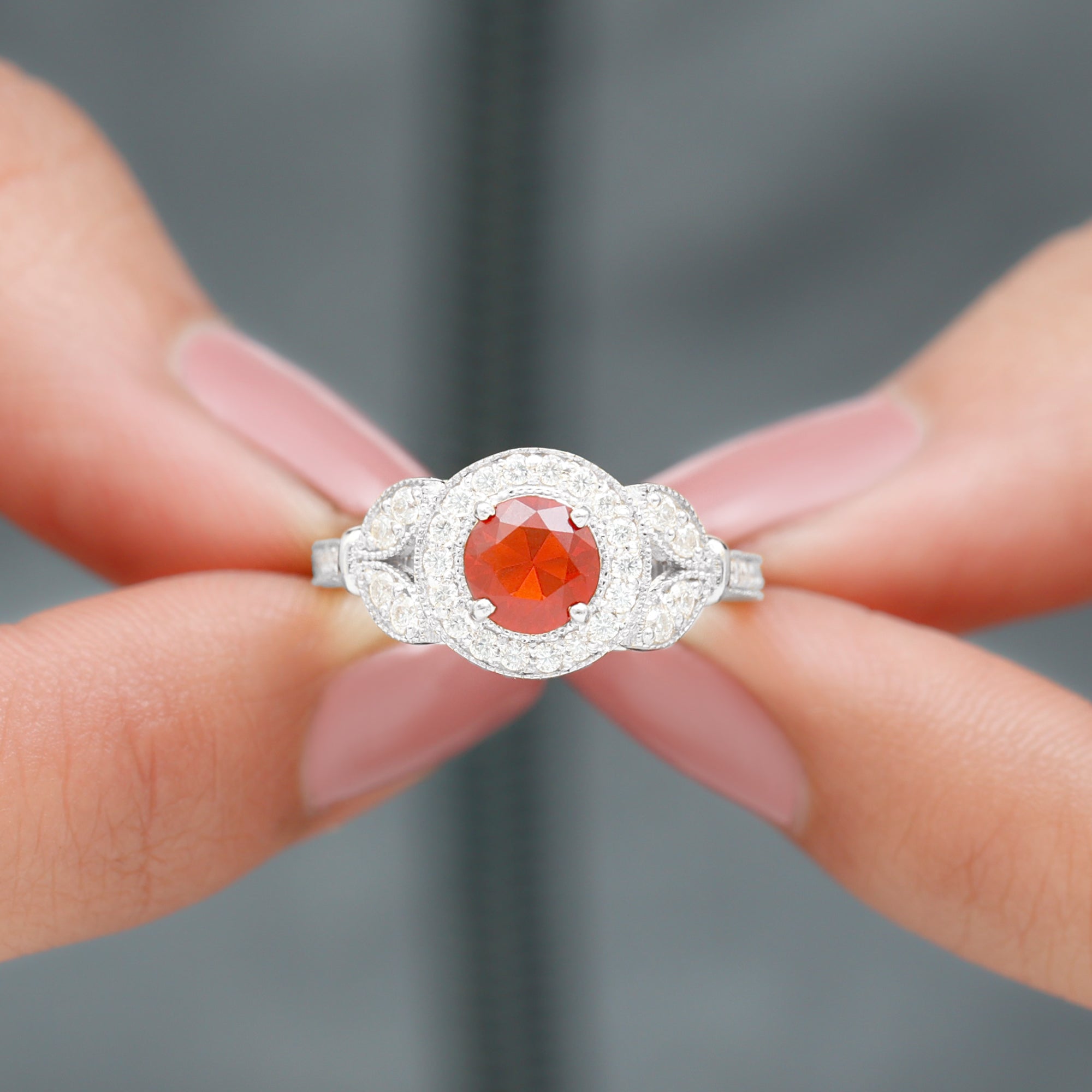 1.50 CT Vintage Inspired Fire Opal Engagement Ring with Diamond Fire Opal - ( AAA ) - Quality - Rosec Jewels