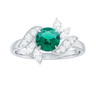 1.25 CT Round Lab Created Emerald Flower Engagement Ring with Diamond Lab Created Emerald - ( AAAA ) - Quality - Rosec Jewels