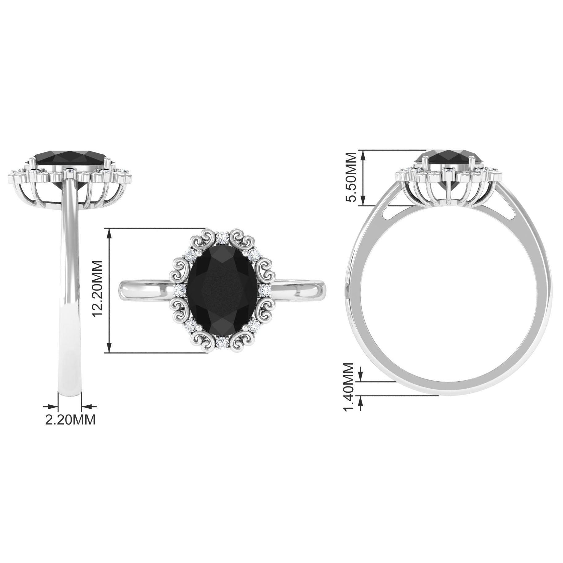 Lab Grown Black Diamond Oval Engagement Ring with Diamond Lab Created Black Diamond - ( AAAA ) - Quality - Rosec Jewels