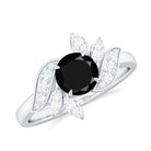 Lab-Created Black Diamond Flower Engagement Ring with Diamond Lab Created Black Diamond - ( AAAA ) - Quality - Rosec Jewels