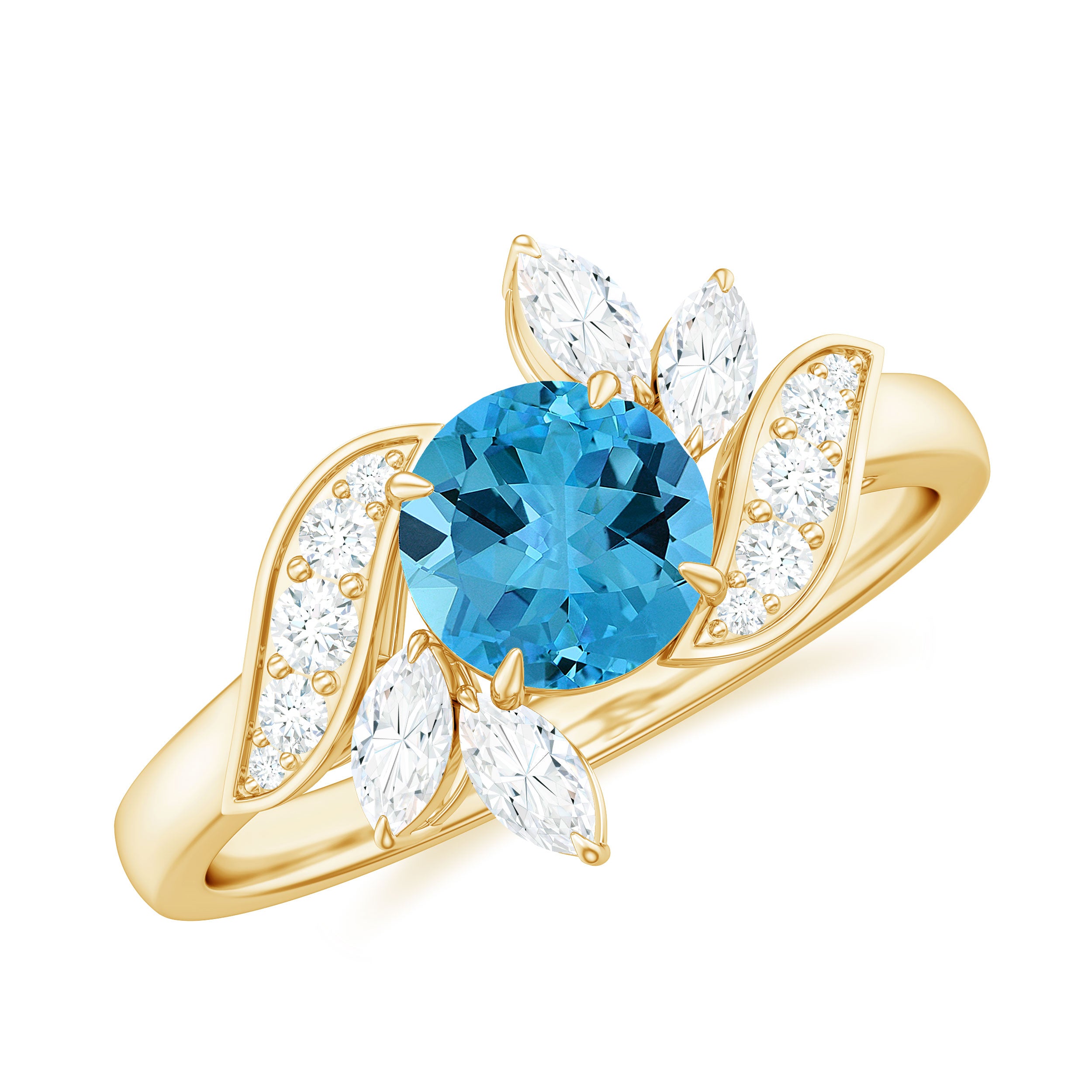 1.5 CT Swiss Blue Topaz Flower Engagement Ring with Diamond Swiss Blue Topaz - ( AAA ) - Quality - Rosec Jewels