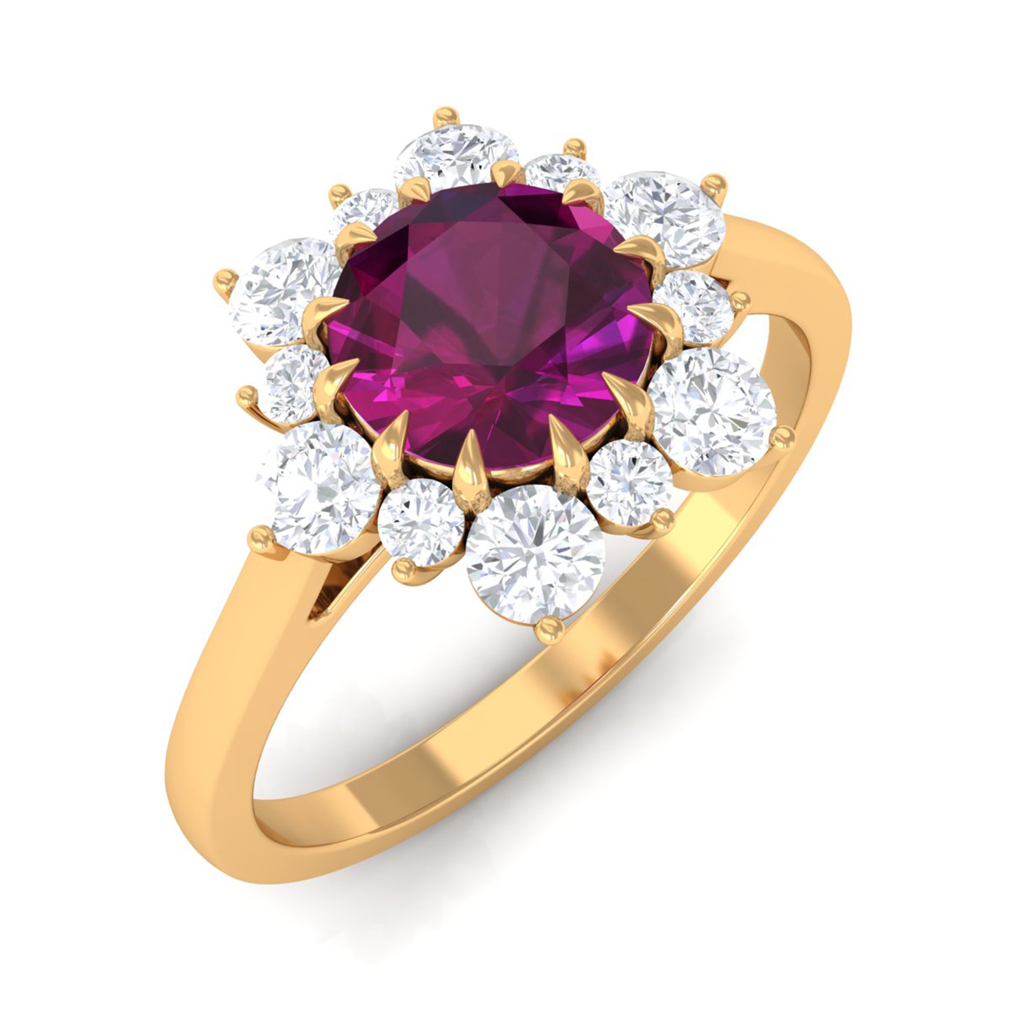 1.75 CT Classic Rhodolite Engagement Ring with Diamond Halo Rhodolite - ( AAA ) - Quality - Rosec Jewels