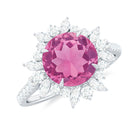 3 CT Round Pink Tourmaline Statement Ring with Moissanite Floral Halo Pink Tourmaline - ( AAA ) - Quality - Rosec Jewels