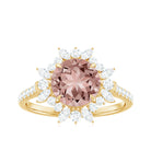 Round Morganite Statement Engagement Ring with Moissanite Floral Halo Morganite - ( AAA ) - Quality - Rosec Jewels