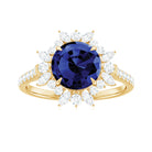 Lab Grown Blue Sapphire And Moissanite Floral Inspired Ring Lab Created Blue Sapphire - ( AAAA ) - Quality - Rosec Jewels