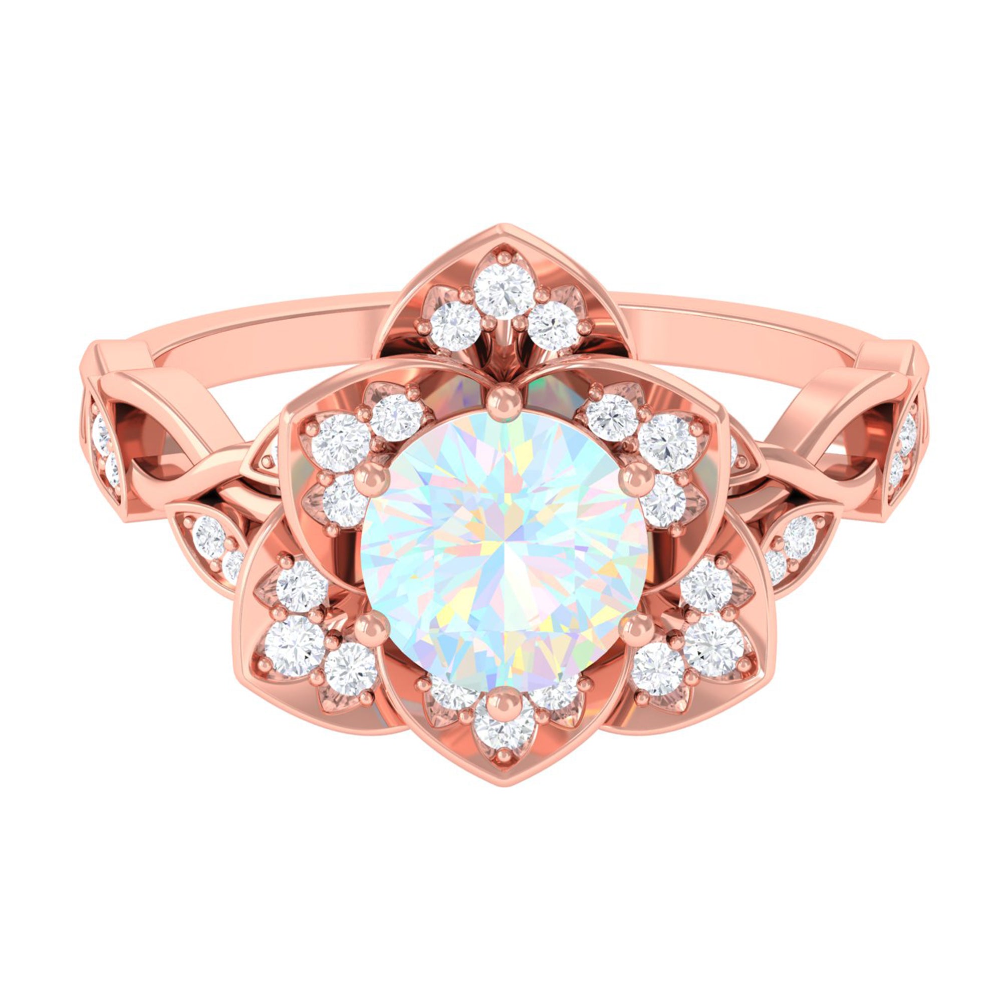 Ethiopian Opal Flower Engagement Ring with Diamond Accent Ethiopian Opal - ( AAA ) - Quality - Rosec Jewels