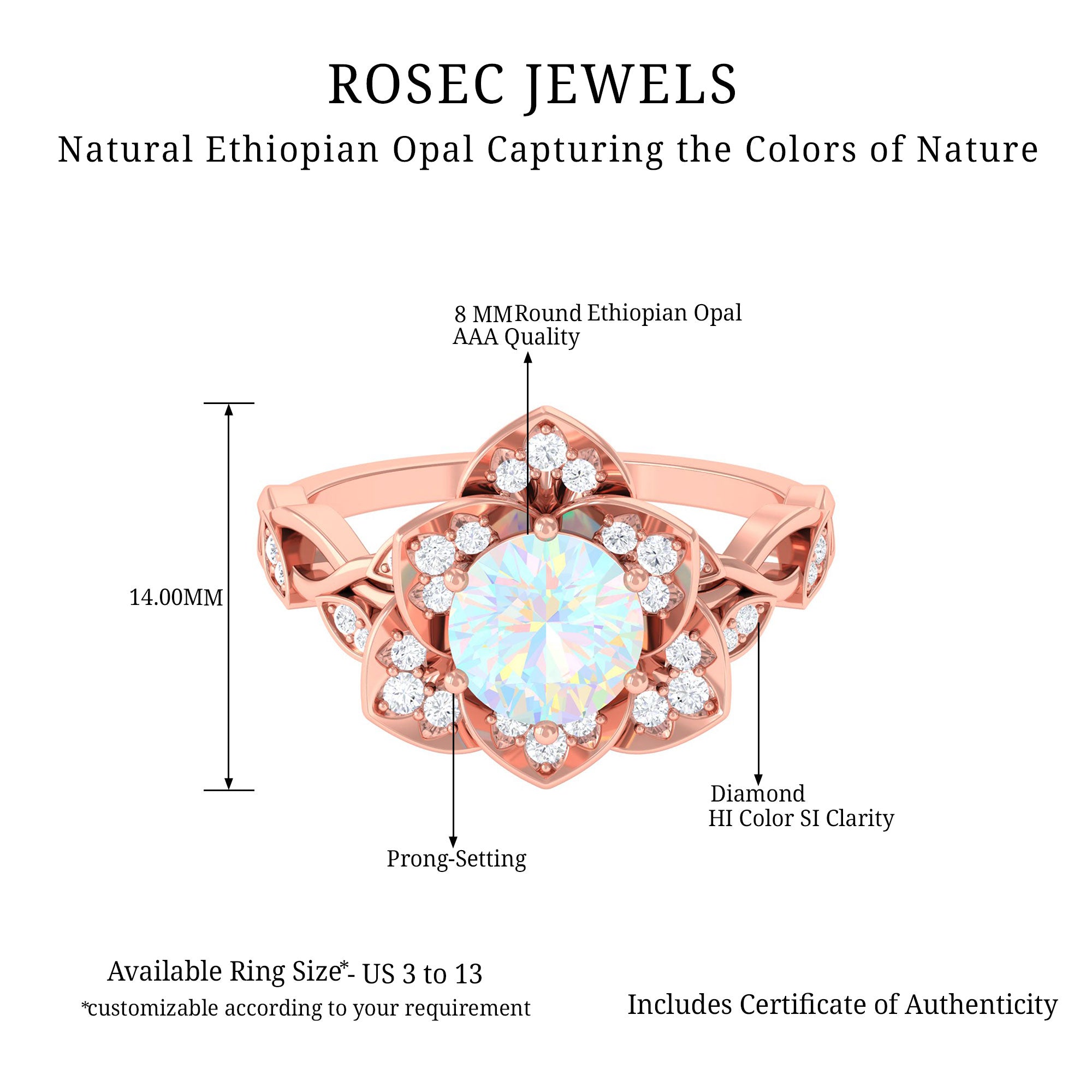 Ethiopian Opal Flower Engagement Ring with Diamond Accent Ethiopian Opal - ( AAA ) - Quality - Rosec Jewels