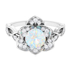 Ethiopian Opal Flower Engagement Ring with Diamond Accent Ethiopian Opal - ( AAA ) - Quality - Rosec Jewels