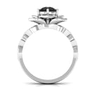 2 CT Created Black Diamond Floral Engagement Ring with Diamond Accent Lab Created Black Diamond - ( AAAA ) - Quality - Rosec Jewels