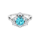 2 CT Swiss Blue Topaz Floral Engagement Ring with Diamond Accent Swiss Blue Topaz - ( AAA ) - Quality - Rosec Jewels