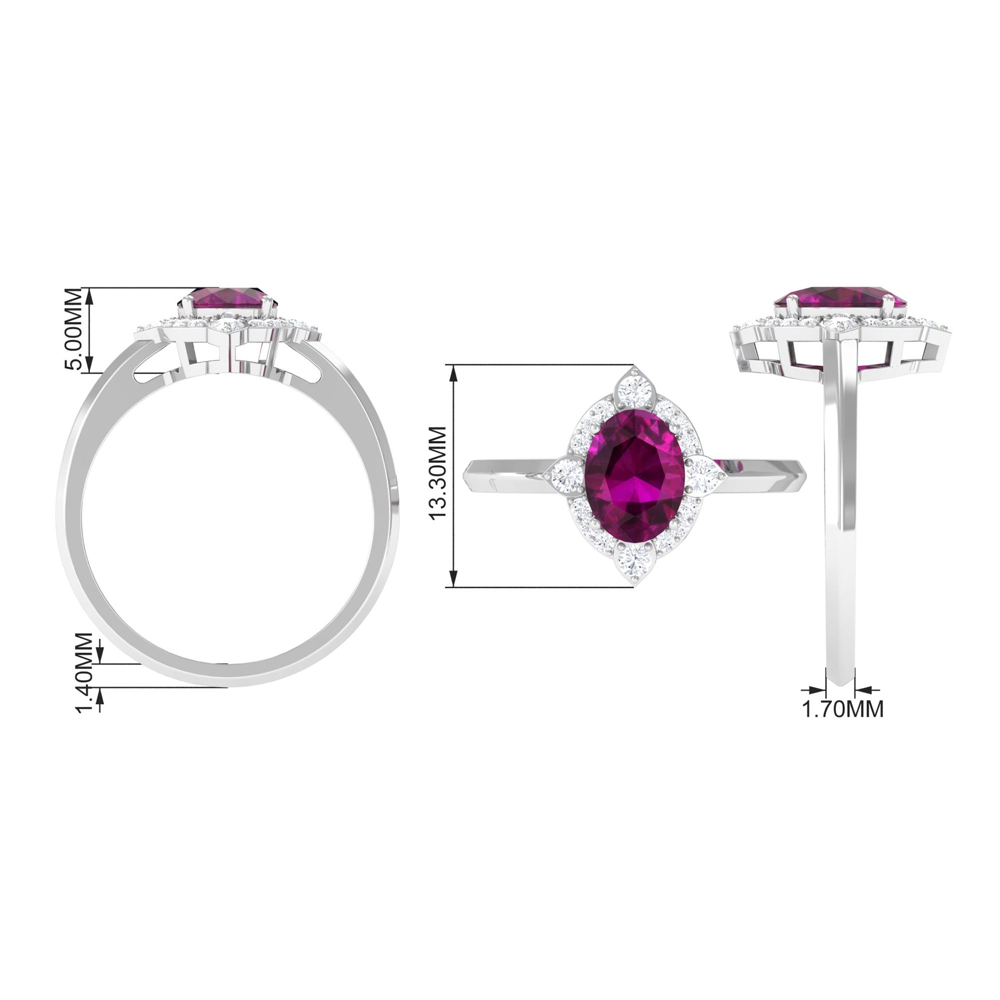 2 CT Art Deco Engagement Ring with Oval Shape Rhodolite and Diamond Accent Rhodolite - ( AAA ) - Quality - Rosec Jewels