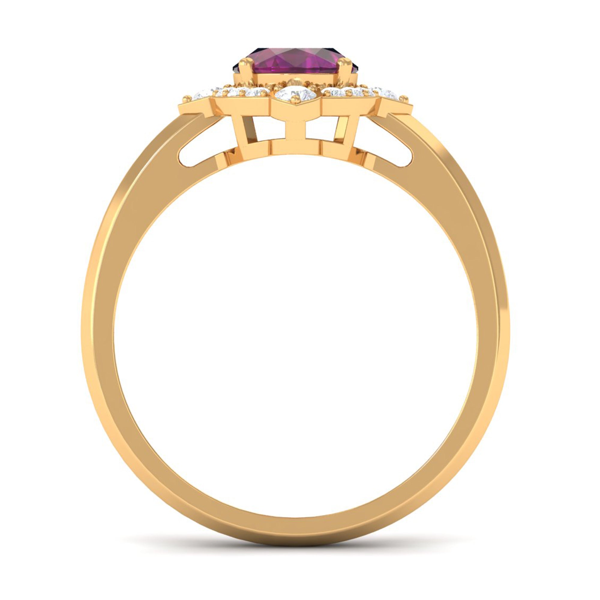 2 CT Art Deco Engagement Ring with Oval Shape Rhodolite and Diamond Accent Rhodolite - ( AAA ) - Quality - Rosec Jewels