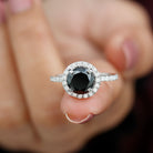 Lab Grown Black Diamond Classic Halo Engagement Ring with Diamond Lab Created Black Diamond - ( AAAA ) - Quality - Rosec Jewels