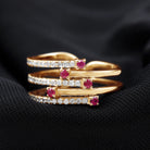 Round Ruby and Diamond Wrap Ring Ruby - ( AAA ) - Quality - Rosec Jewels