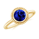 Round Lab-Created Blue Sapphire Solitaire Gold Ring in Bezel Setting Lab Created Blue Sapphire - ( AAAA ) - Quality - Rosec Jewels