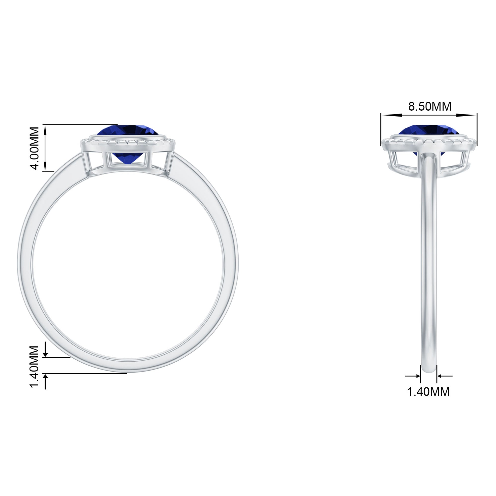 Round Lab-Created Blue Sapphire Solitaire Gold Ring in Bezel Setting Lab Created Blue Sapphire - ( AAAA ) - Quality - Rosec Jewels