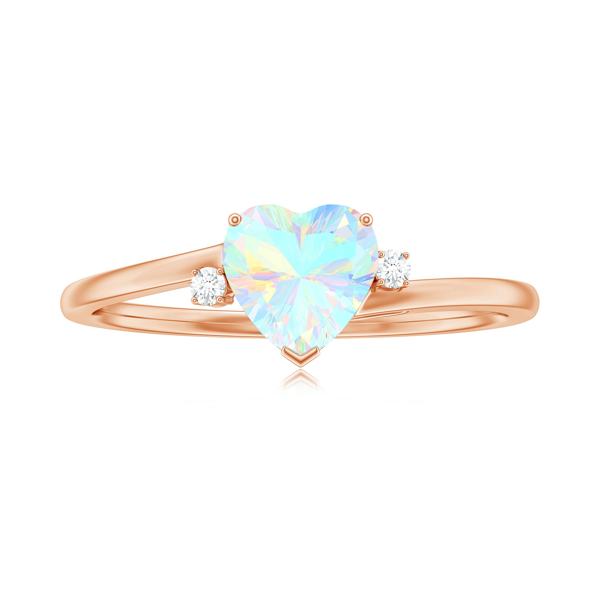 Minimal Ethiopian Opal Solitaire Heart Ring with Diamond Ethiopian Opal - ( AAA ) - Quality - Rosec Jewels