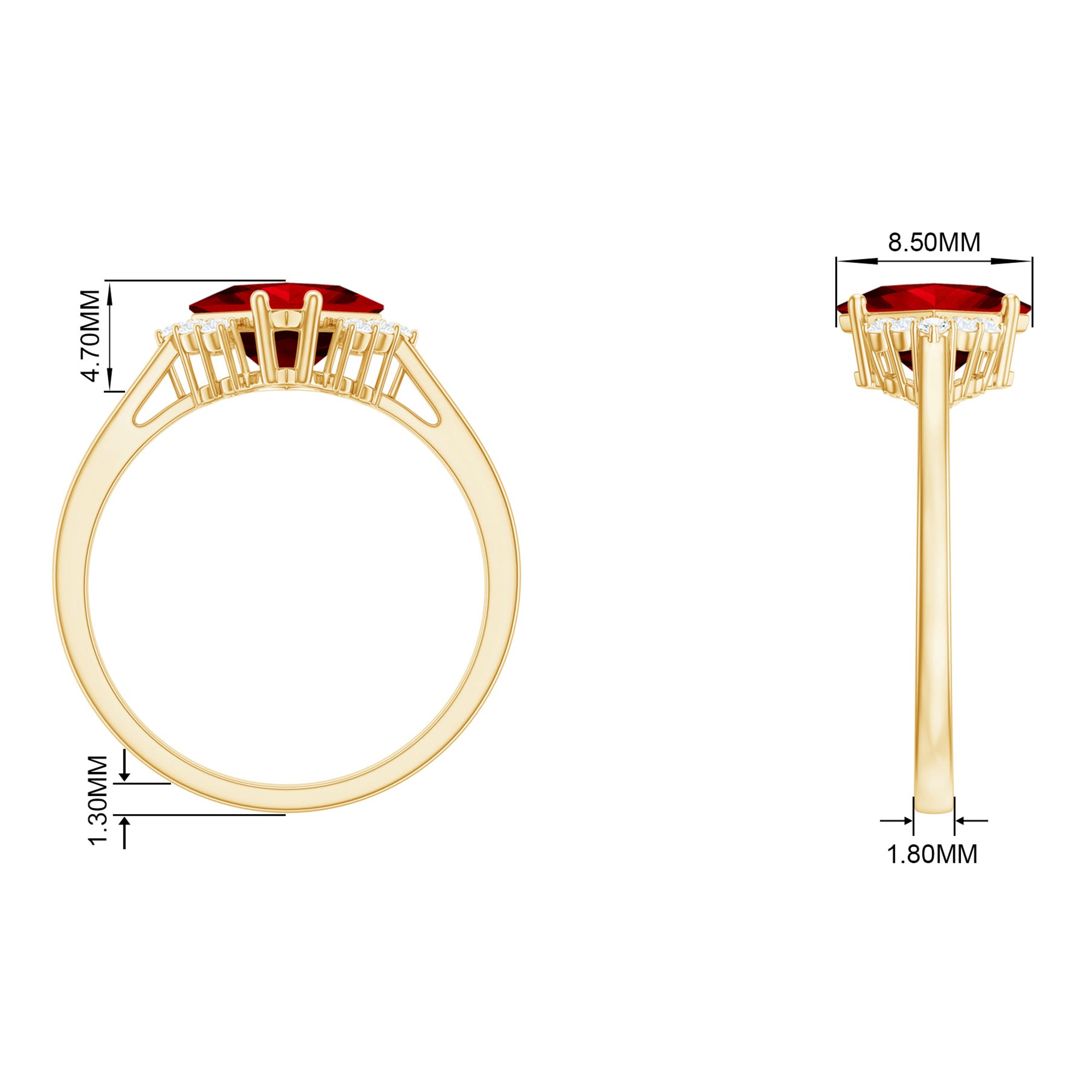 1.75 CT Princess Cut Lab Grown Ruby Engagement Ring with Diamond Lab Created Ruby - ( AAAA ) - Quality - Rosec Jewels