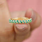 Classic Half Eternity Band Ring with Round Emerald Emerald - ( AAA ) - Quality - Rosec Jewels