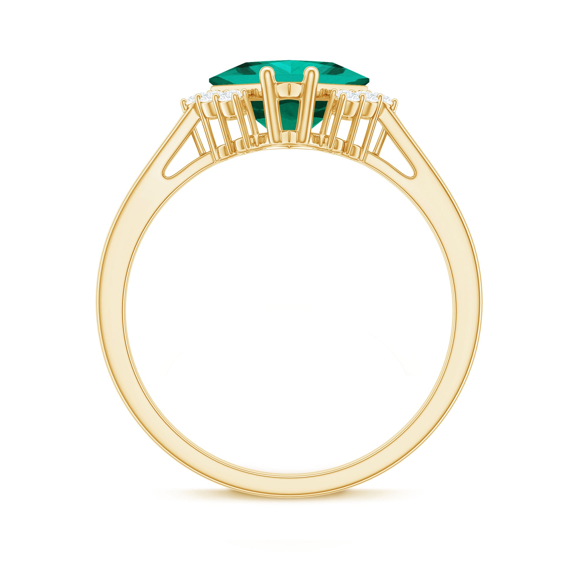 Princess Cut Created Emerald Engagement Ring with Diamond Accent Lab Created Emerald - ( AAAA ) - Quality - Rosec Jewels