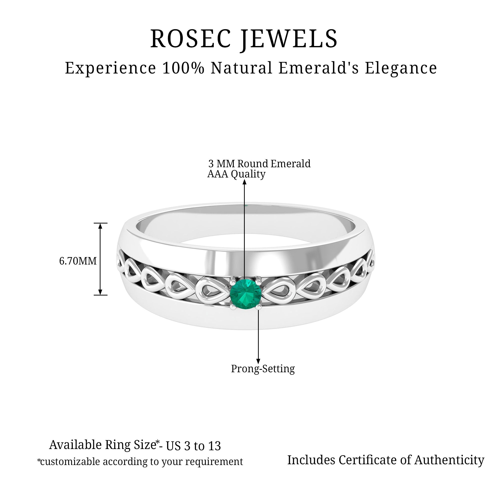 Natural Emerald Designer Band Ring Emerald - ( AAA ) - Quality - Rosec Jewels