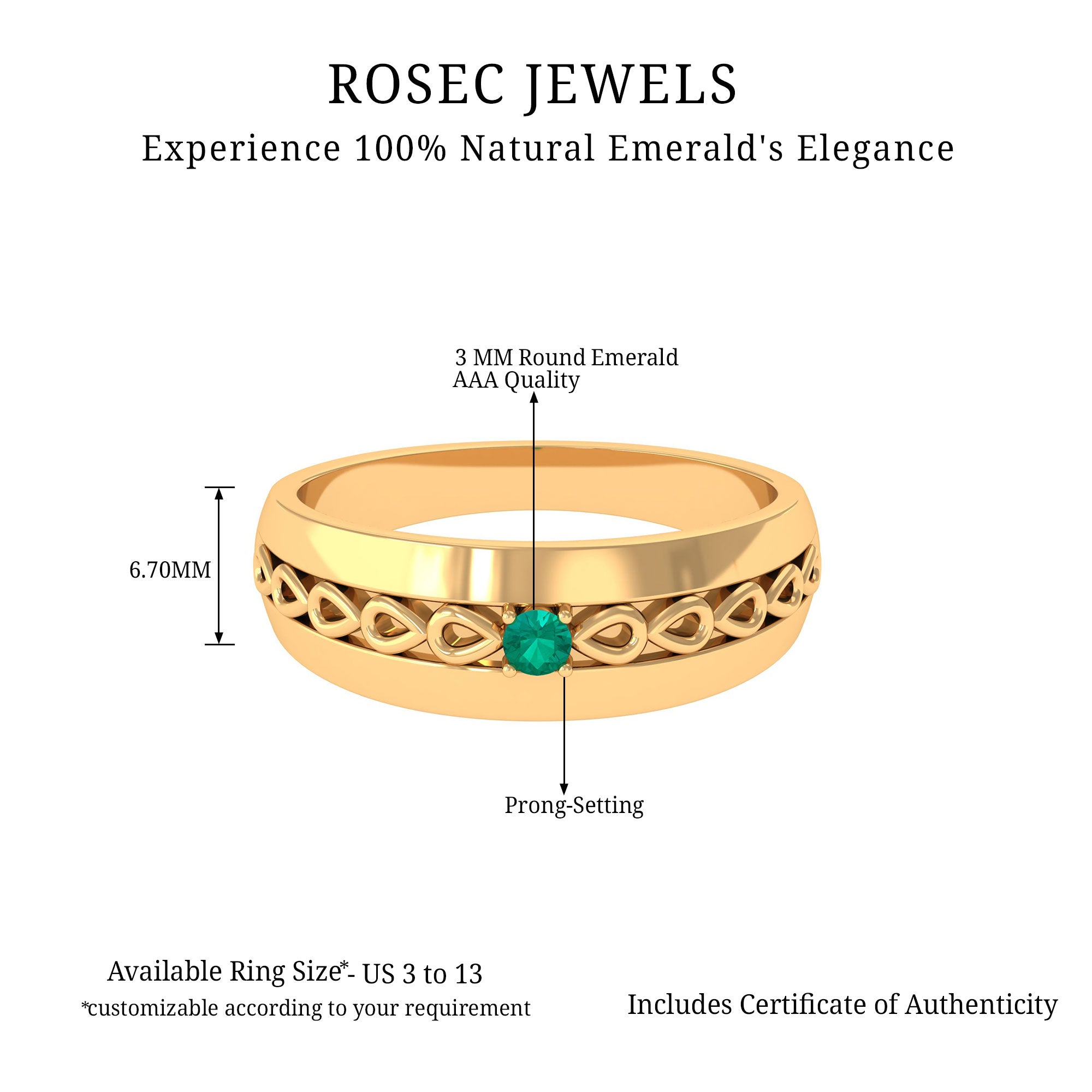 Natural Emerald Designer Band Ring Emerald - ( AAA ) - Quality - Rosec Jewels