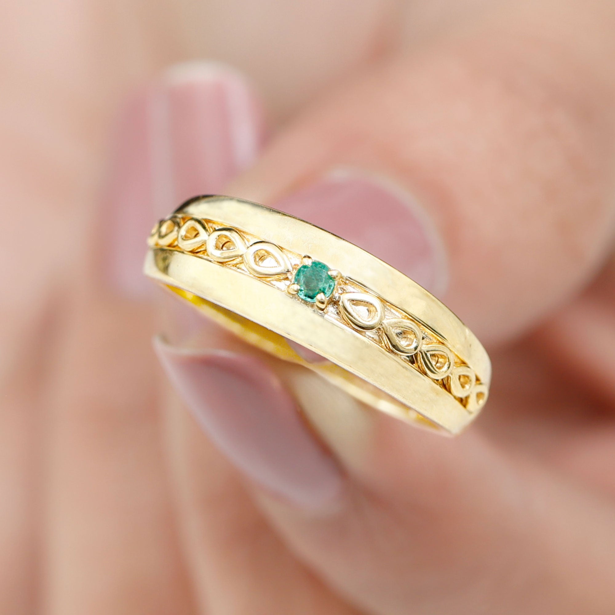 Natural Emerald Designer Band Ring Emerald - ( AAA ) - Quality - Rosec Jewels