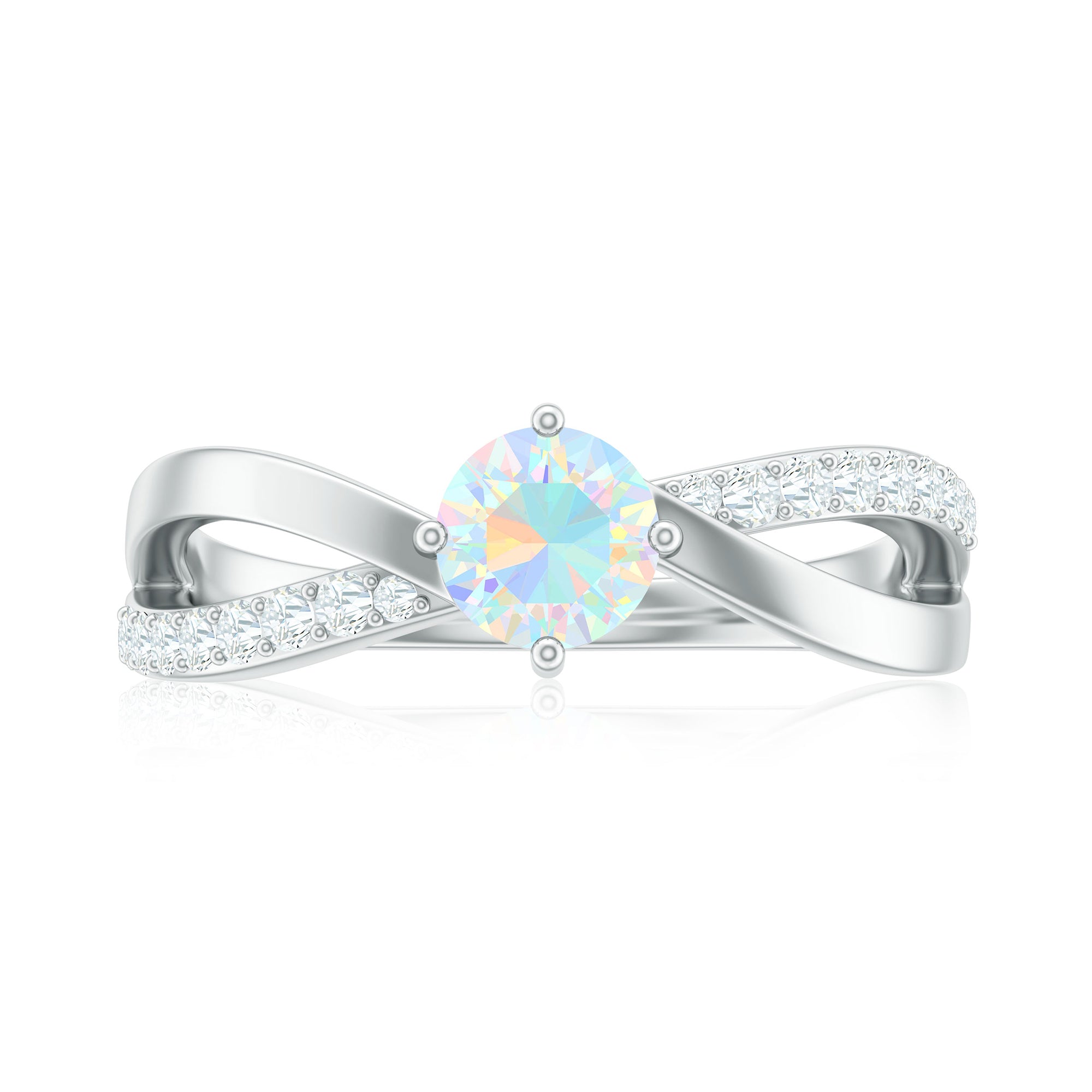 1/2 CT Ethiopian Opal Solitaire and Diamond Infinity Ring Ethiopian Opal - ( AAA ) - Quality - Rosec Jewels