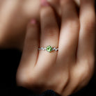 Round Peridot and Diamond Leaf Promise Ring with Beaded Detailing Peridot - ( AAA ) - Quality - Rosec Jewels