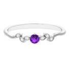 Amethyst and Diamond Leaf Promise Ring with Beaded Detailing Amethyst - ( AAA ) - Quality - Rosec Jewels