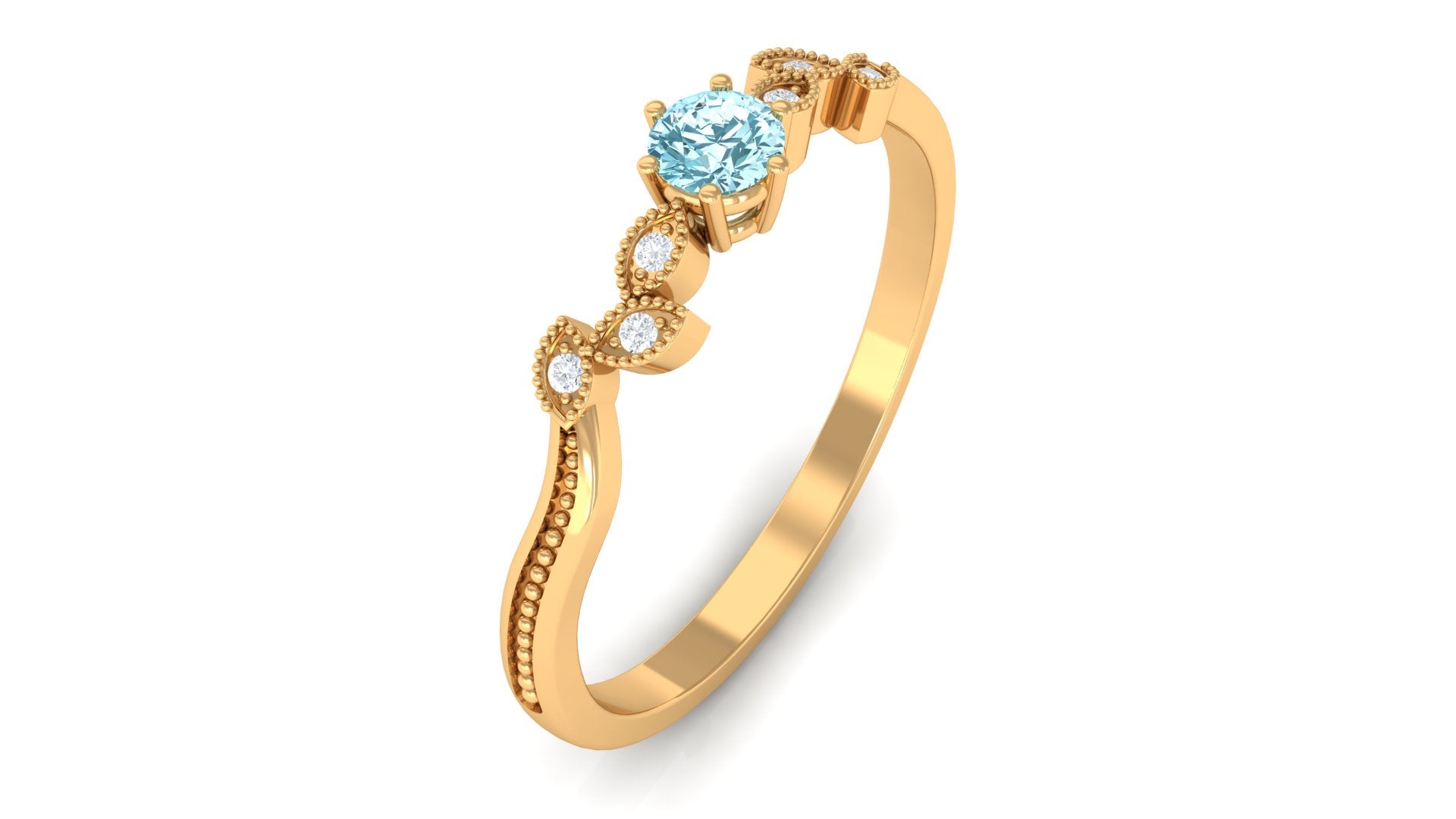 Aquamarine and Diamond Leaf Branch Promise Ring Aquamarine - ( AAA ) - Quality - Rosec Jewels